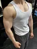 Camiseta sin mangas para hombre musculoso, Chaleco elástico deportivo en forma de I para hombre, Algodón absorbente de sudor, Camiseta sin mangas deportiva casual de canalé grueso, Talla grande para hombre