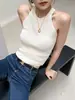Camisola negra de cuello halter puramente deseable para mujer, top sin mangas de punto de verano sin hombros, corte ajustado, favorecedor, sexy sin mangas