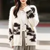 Nuevo Cárdigan de Punto con Cuello en V de Lana Cachemir Otoño/Invierno 2026 Manga Larga Jacquard Suave Cepillado Abrigo Suéter de Lana