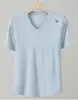 Camiseta Premium de Algodão Puro com Decote V de Manga Curta para Mulheres, à Pronta Entrega, Casual Slim-Fit Curta para Primavera e Verão, Atacado