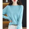 Suéter de Punto Jacquard Hueco 100% Lana Pura para Mujer, Listo para Usar, Cuello Redondo, Nuevo para Otoño e Invierno