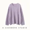 Suéter de cachemira para mujer de talla grande, de punto trenzado, cuello redondo, longitud media, corte holgado, hombros caídos, nuevo estilo otoño-invierno, estilo casual y relajado