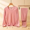 Traje Quente Masculino e Feminino com Forro de Fleece Caxemira e Seda Engrossados Roupa Íntima Veludo Alemão Aquecimento Roupas de Outono Calças de Outono Camiseta Básica de Casal para Inverno