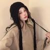 Gorro rojo de Año Nuevo para mujer, otoño e invierno, cálido, de lana, con borla, bonito gorro de punto, orejeras tejidas a mano, moda japonesa