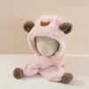 Gorro y Bufanda para Niños Todo en Uno Lindo Dibujo Animado Invierno Terciopelo Engrosado Cálido A prueba de Viento Protección para Orejas Gorro de Felpa para Niños y Niñas