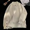 Tejido Americano de Hilo Grueso Ropa de Invierno para Hombre de Alta Gama Diseño de Cuello V Camisa Henley Verde Militar Relajado