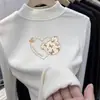 Camiseta Base Casual para Niñas Nueva Otoño e Invierno Engrosada de Manga Larga Forrada de Felpa Cuello Medio Alto Engrosado Top con Estilo