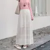 Elegante falda larga de punto grueso para mujer, de cintura alta, con diseño calado, adelgazante, de otoño, color gris, con caída elegante