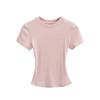 Camiseta de manga corta ajustada con cuello redondo, estilo retro europeo y americano, básica, versátil, elástica, ajustada, de color liso, para mujer.