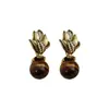Pendientes Vintage de Segunda Mano Aguja de Plata Incrustada con Diamantes Flor Antigua Pendientes de Piedra Ojo de Tigre Pendientes de Moda Retro de Alta Gama