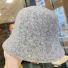 Sombrero de pescador de punto de color liso de doble cara estilo coreano para mujer, nuevo sombrero de cubo para otoño e invierno, sombrero liso que cubre la cara, versátil