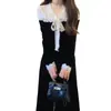 Vestido de Punto con Encaje Patchwork Elegante y Femenino Philadelphia Love Francés, Vestido Largo Elegante que Ceñe la Cintura, Poliéster Tie-Dye