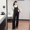 Fotos reais de roupas de maternidade: barra da calça dobrável, conjunto de calça com suspensório, novo estilo primavera/outono 2026, calça longa de maternidade da moda, adequada para figuras baixinhas