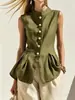 Camisa sin mangas de color liso estilo francés para mujer, de verano 2026, transfronteriza europea y americana, con cuello alto, mezcla de algodón y lino, y un diseño elegante que se ajusta a la figura