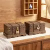 Caixa de armazenamento de madeira vintage desgastada com cadeado, baú do tesouro, caixa de armazenamento de senha para joias, caixa de madeira para adereço de decoração de fotografia
