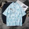 Camisa de Manga Curta Estilo Hong Kong para Homens e Mulheres Casal Verão Solta Fina Havaiana Praia Floral Meia Manga Camisa Floral