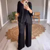 2025 Europeu e Americano Transfronteiriço Verão Mais Vendido Roupas Femininas Estação Independente Aliexpress Moda Cor Pura Mercerizado Decote V Casual Conjunto