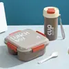 Juego de lonchera y vaso de agua de PP de grado alimenticio, lonchera sellada para estudiantes, lonchera apta para microondas para trabajadores de oficina con cubiertos