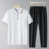 Nuevo Traje Deportivo Casual de Verano para Hombres de Mediana Edad y Mayores, Camisa Polo de Manga Corta, Conjunto de Dos Piezas Papá, Pantalones Largos de Seda Helada