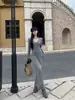 Vestido suéter elegante de punto trenzado con cuello de canalé, ajustado al cuerpo, estilo retro de Hong Kong, para mujer en otoño e invierno