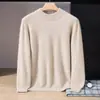 Suéter de cachemira estilo bebé para hombre, cuello alto medio, color liso, tejido grueso, casual y apto para negocios, capa base suave y cómoda