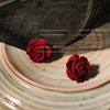 Pendientes vintage nuevos de terciopelo rojo vino con forma de rosa, invierno felpa, pendientes de camelia, joyería nacional de moda para la oreja