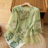 Tiro Real Puntadas Vintage Organza Bordada Camisa de Ramio Nueva Camisa Bordada China para Mujer Top Elegante para Verano