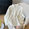 Camisa de protección solar a rayas de colores para mujer, moderna, holgada, versátil, transpirable, de manga larga, en color caqui