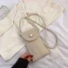 Bolsa Mini de Palha Feminina para Celular Nova Bolsa Quadrada Pequena Doce Prata Versátil Tecida Mini Bolsa de Ombro Transversal