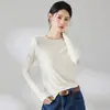 Camiseta base de lana ligera de 140 g, cuello redondo, manga larga, amigable con la piel, adelgazante, elegante, manga larga, Otoño 2026