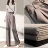 Traje Pantalones de Pierna Ancha de Lana para Mujer Otoño e Invierno 2023 Nuevo Tubo Recto Holgado Pequeño Engrosado Caída Casual Pantalones de Piso