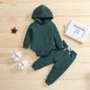 Nova roupa infantil de duas peças para primavera e outono, estilo europeu e americano, com capuz, calça comprida lisa de waffle para crianças