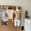 Top Sem Mangas de Lyocell para Mulheres, Colete de Verão, Camisa Simples Versátil de Tricô de Manga Curta, Chá de Leite Canela, Tamanho Único, Damasco Off-White
