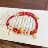 Ano do Cavalo Prata Pura 999 Ano Zodiacal Pulseira com Fio Vermelho Banhada a Ouro para Homens e Mulheres, Design Original Feito à Mão, Presente para Mulheres Atrair Riqueza