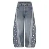Jeans curvos a rayas con estrellas estilo americano para hombre, lavado vintage, pierna ancha holgada, caída suave, pantalones banana de largo completo al por mayor