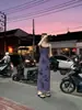 Falda Nocturna Palpitante para Mujer Verano 2024 Estilo Francés Cintura Delgada Adelgazante Larga Morada Vestido de Tirantes