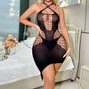 Pendurado pescoço sem costas sexy roupa interior Europa e América Cross-border sexy perspectiva malha alça quadril saia tudo em um malha K219