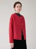 Casaco de Lã Dupla Face Vermelho Minimalista 100% Lã Feminino Gola Redonda de Botão Único Casaco de Lã Petite