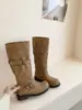 Design retrô, de nicho, acabamento desgastado, botas de moto longas para mulheres, salto grosso, botas de cano médio, coturnos, botas de cano alto