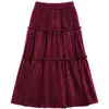 Colección Otoño/Invierno 2026: Falda Midi de Terciopelo con Hilo Plateado para Niñas, Falda Tipo Pastel para Niños con Dobladillo Fruncido y Cintura Elástica, Mayoreo