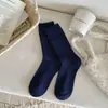 Calcetines Largos de Lana de Oveja de Color Sólido para Mujer, a Media Pantorrilla, Otoño e Invierno, Engrosados, Cálidos, de Punto Doble, Estilo Vintage, Versátiles