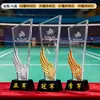 Trofeos de cristal hechos a medida para competiciones de bádminton, premios y recuerdos personalizados para campeones de eventos deportivos individuales y de dobles