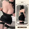 Lingerie Sexy com Tema Laranja, Pijamas Divertidos e Brincalhões, Estilo Uniforme Qqny Estilo Abstinência Renda Vazada Vestido Bodycon Hot Girl