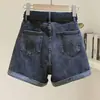 Shorts de Mezclilla Negros y Grises para Mujer Verano Delgados Estilo ins Estilo Coreano Aspecto Delgado Casual Dobladillo Pierna Ancha Ropa Exterior Pantalones Cortos