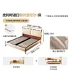 Cama Ji&Yu Retro de Madera de Fresno Blanco Campo de Nubes Estilo Francés Mediados de Siglo Cama de Chenilla 1.8m Dormitorio Principal Almacenamiento Cama de Madera Maciza con Tela