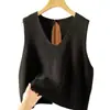 Colete de malha de algodão curto e solto para outono e inverno, com amarração, para emagrecer, adequado para usar sobre camisas