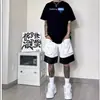Pantalones Cortos Deportivos de Baloncesto Americano para Hombre Verano Diseño de Puntadas en Negro y Blanco Pantalones Rectos a la Rodilla Overoles