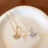 Colar de pérolas em formato de leque banhado a ouro 18K real, estilo nicho de alta qualidade, corrente de clavícula simples e moderna, acessório versátil de luxo leve