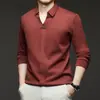 Nueva Camisa Polo de Manga Larga para Hombre con Cuello de Tijera, Color Sólido, Casual de Negocios, Elástica, de Alta Gama, Cómoda, Versátil