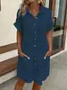 2026 Aliexpress Wish Amazon Artículo Más Vendido: Vestido de Verano Sencillo de Algodón y Lino con Cuello en V y Botones para Mujer